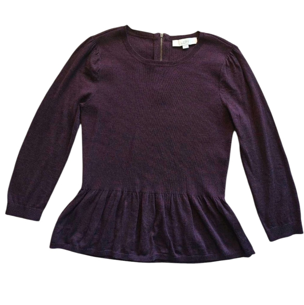 Loft Burgundy Wool Blend Peplum Sweater